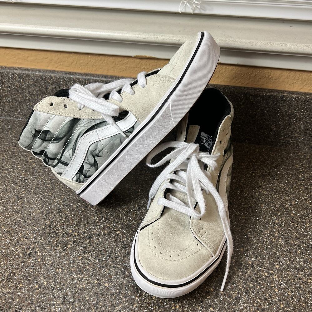 Vans Comfycush Sk8-Hi After Dark Ivory/Black Suede Skate Shoes Women's 8 Lace Up